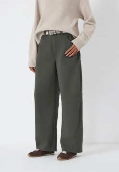 hush Trousers|Bree Horseshoe Barrel Leg Trouser Grey Green