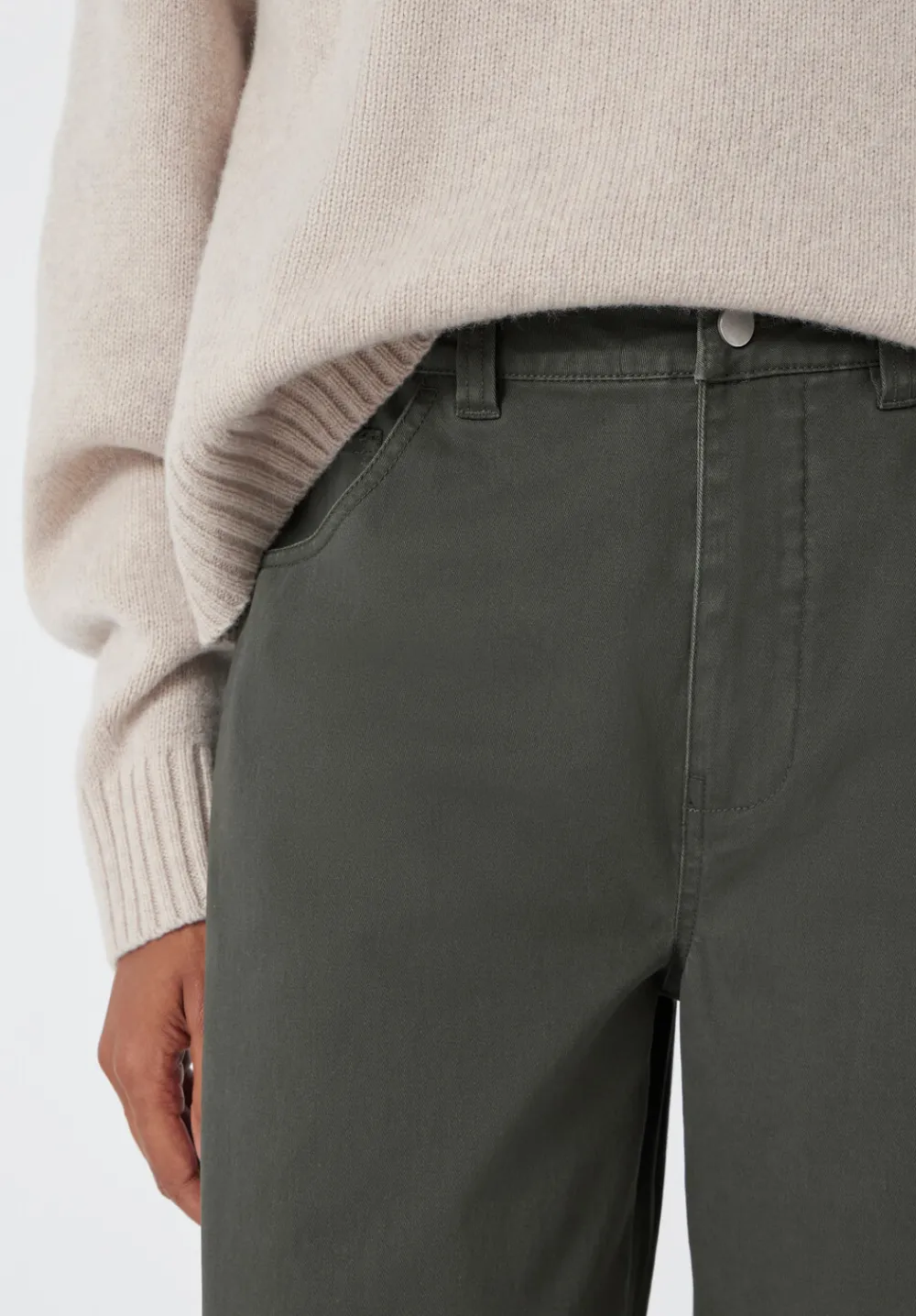 hush Trousers|Bree Horseshoe Barrel Leg Trouser Grey Green