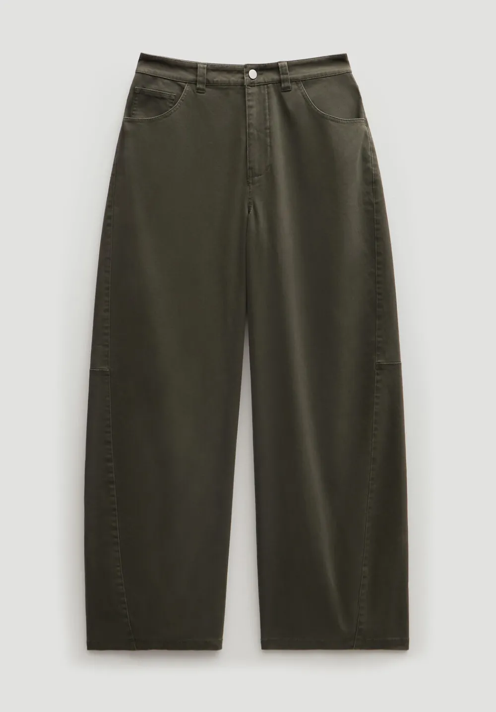 hush Trousers|Bree Horseshoe Barrel Leg Trouser Grey Green