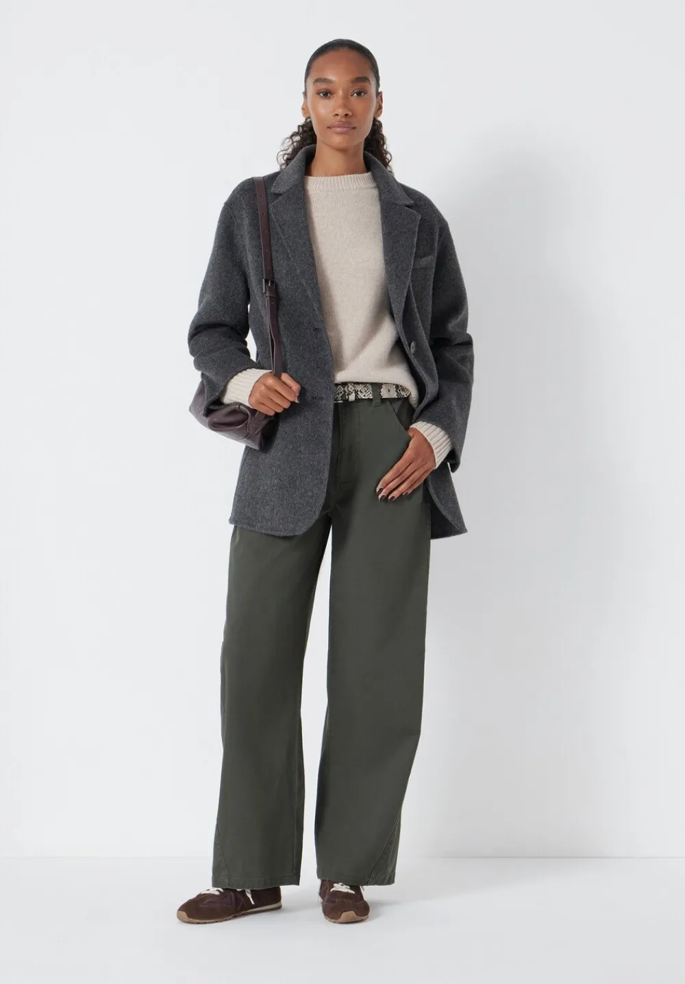 hush Trousers|Bree Horseshoe Barrel Leg Trouser Grey Green