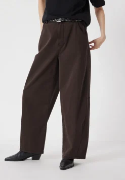 hush Trousers|Bree Horseshoe Barrel Leg Trouser Chocolate brown