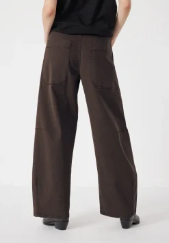 hush Trousers|Bree Horseshoe Barrel Leg Trouser Chocolate brown