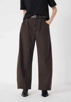 hush Trousers|Bree Horseshoe Barrel Leg Trouser Chocolate brown