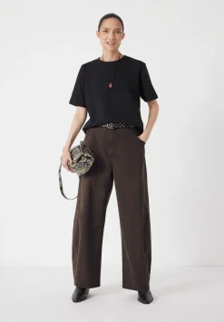 hush Trousers|Bree Horseshoe Barrel Leg Trouser Chocolate brown