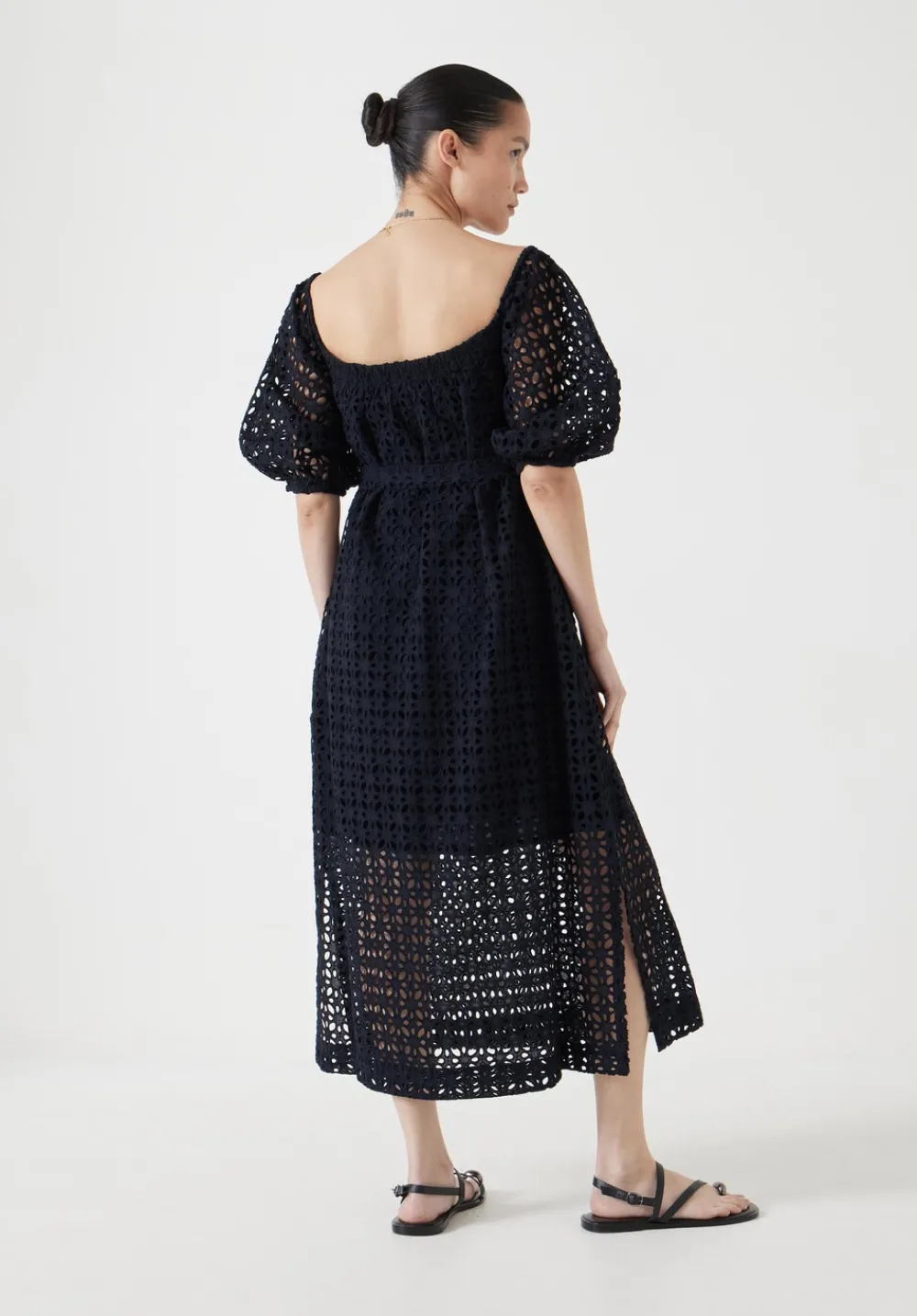 hush Dresses|Broderie Off Shoulder Midi Dress Black