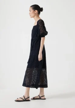 hush Dresses|Broderie Off Shoulder Midi Dress Black