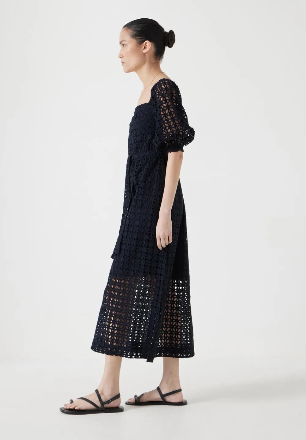 hush Dresses|Broderie Off Shoulder Midi Dress Black