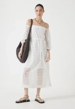 hush Dresses|Broderie Off Shoulder Midi Dress White