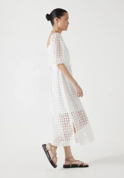 hush Dresses|Broderie Off Shoulder Midi Dress White