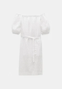 hush Dresses|Broderie Off Shoulder Midi Dress White
