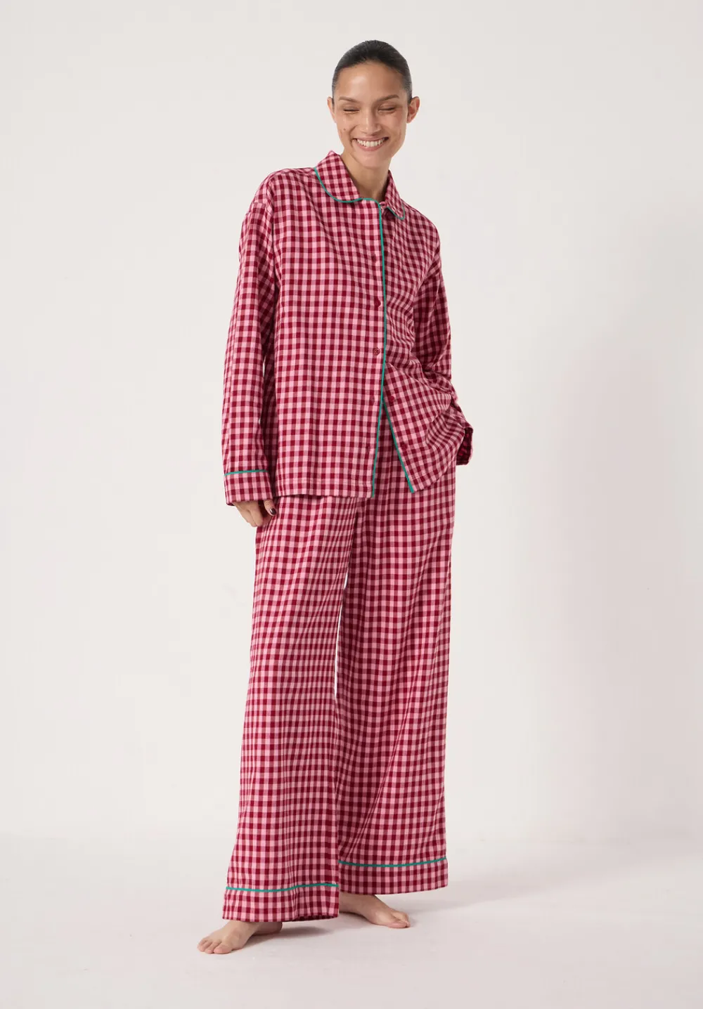hush Pyjamas & Nightwear|Brushed Cotton Gingham Pyjamas Pink Mix