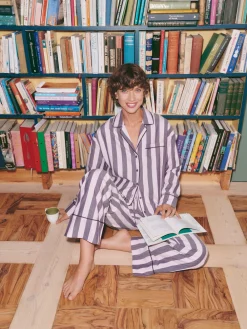 hush Pyjamas & Nightwear|Brushed Cotton Striped Pyjamas Purple Stripe