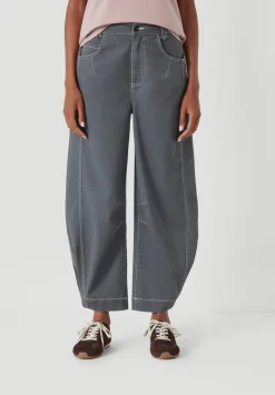 hush Trousers|Bryce Seam Detail Barrel Leg Trousers Steel Blue