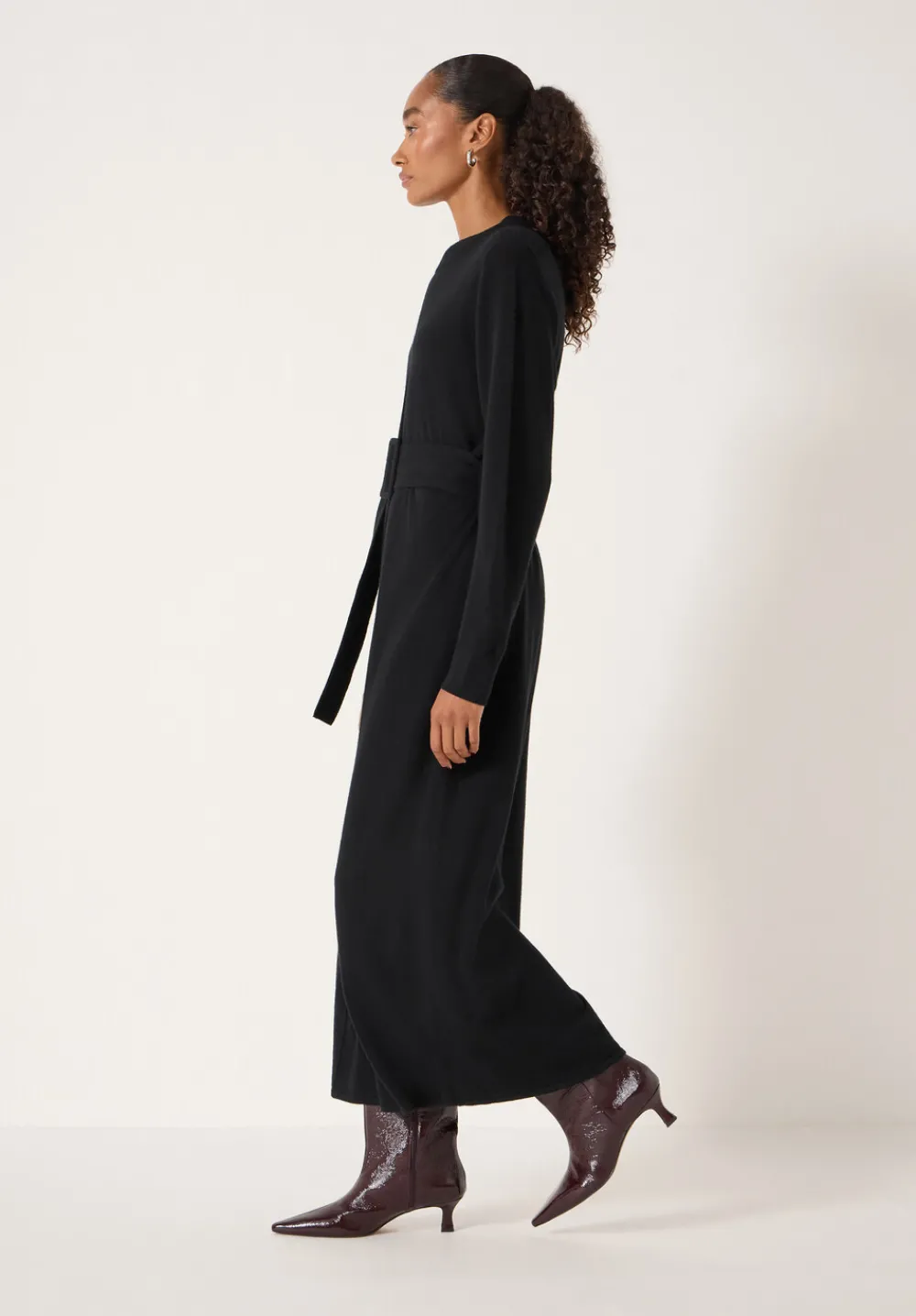 hush Dresses|Buckle Belt Merino Wool Midi Dress Black