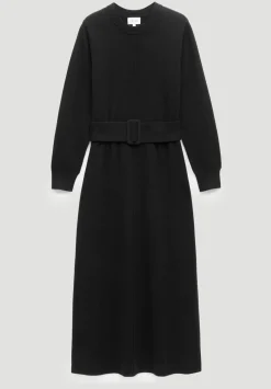 hush Dresses|Buckle Belt Merino Wool Midi Dress Black