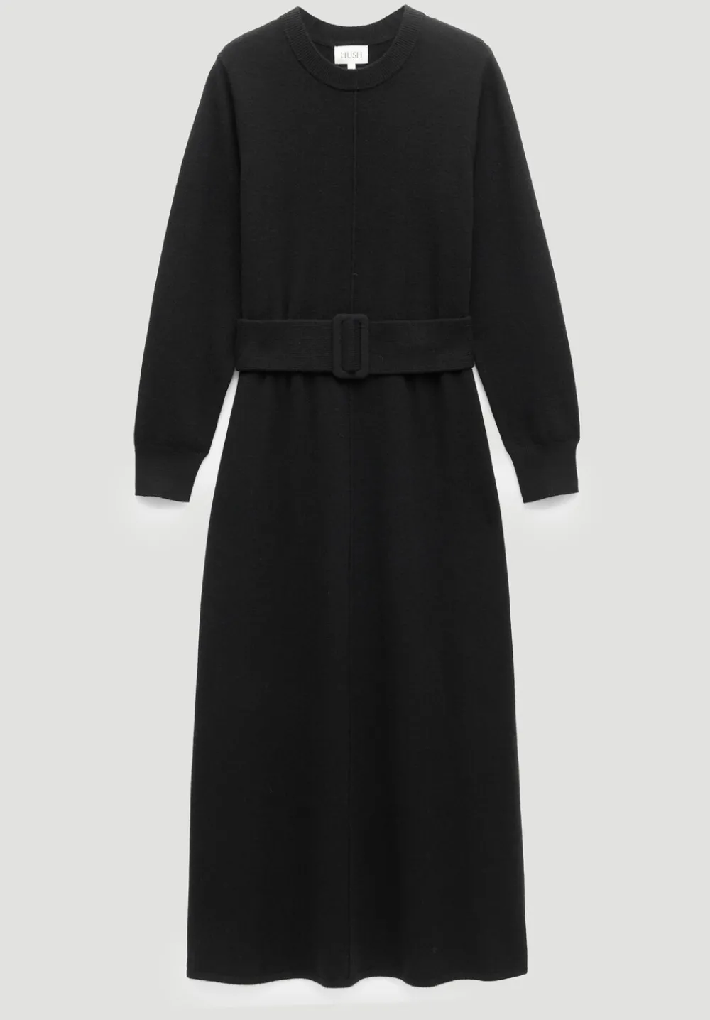 hush Dresses|Buckle Belt Merino Wool Midi Dress Black