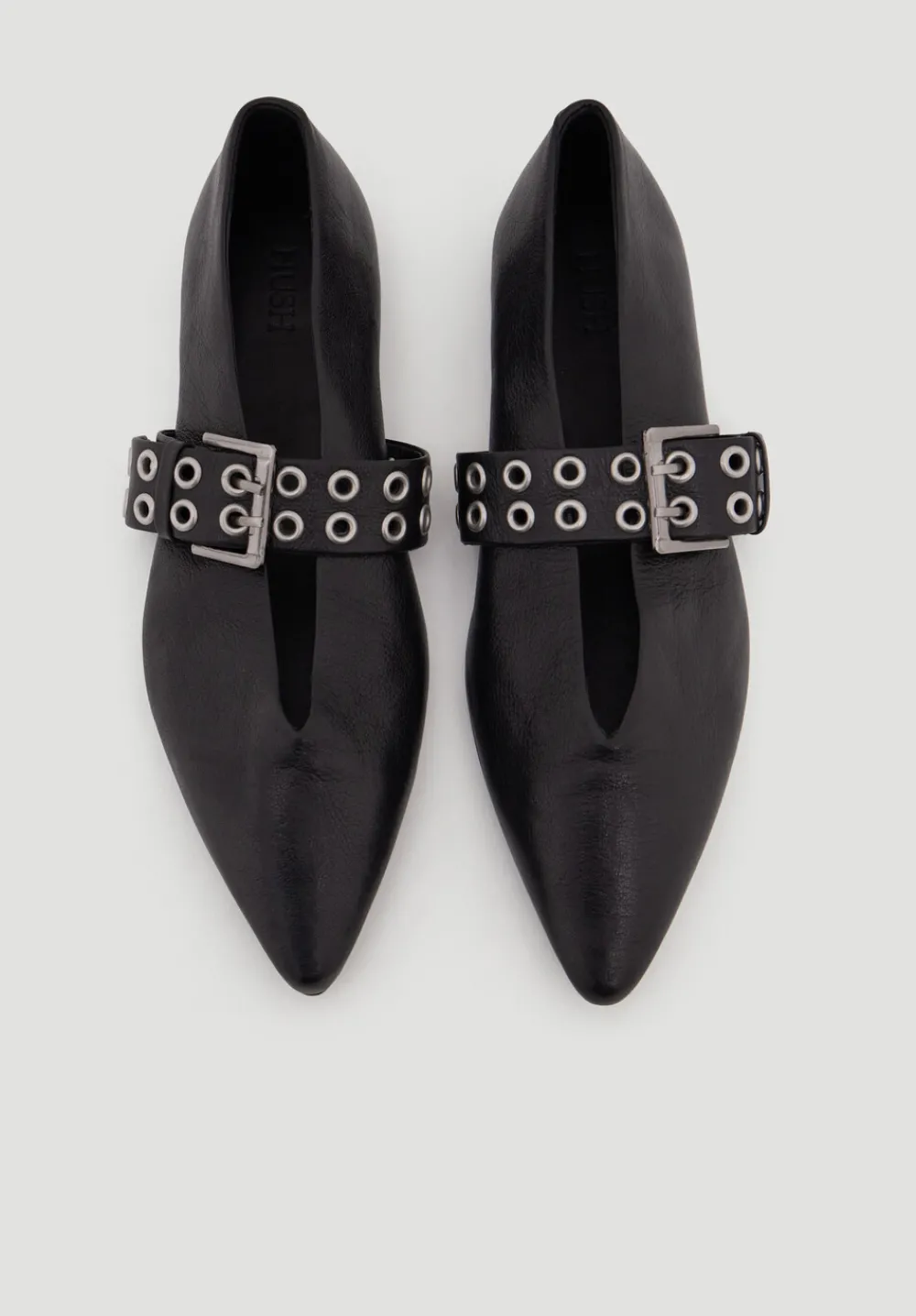 hush Flats|Buckled Leather Ballerina Flats Black