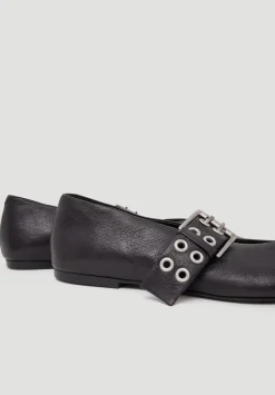 hush Flats|Buckled Leather Ballerina Flats Black
