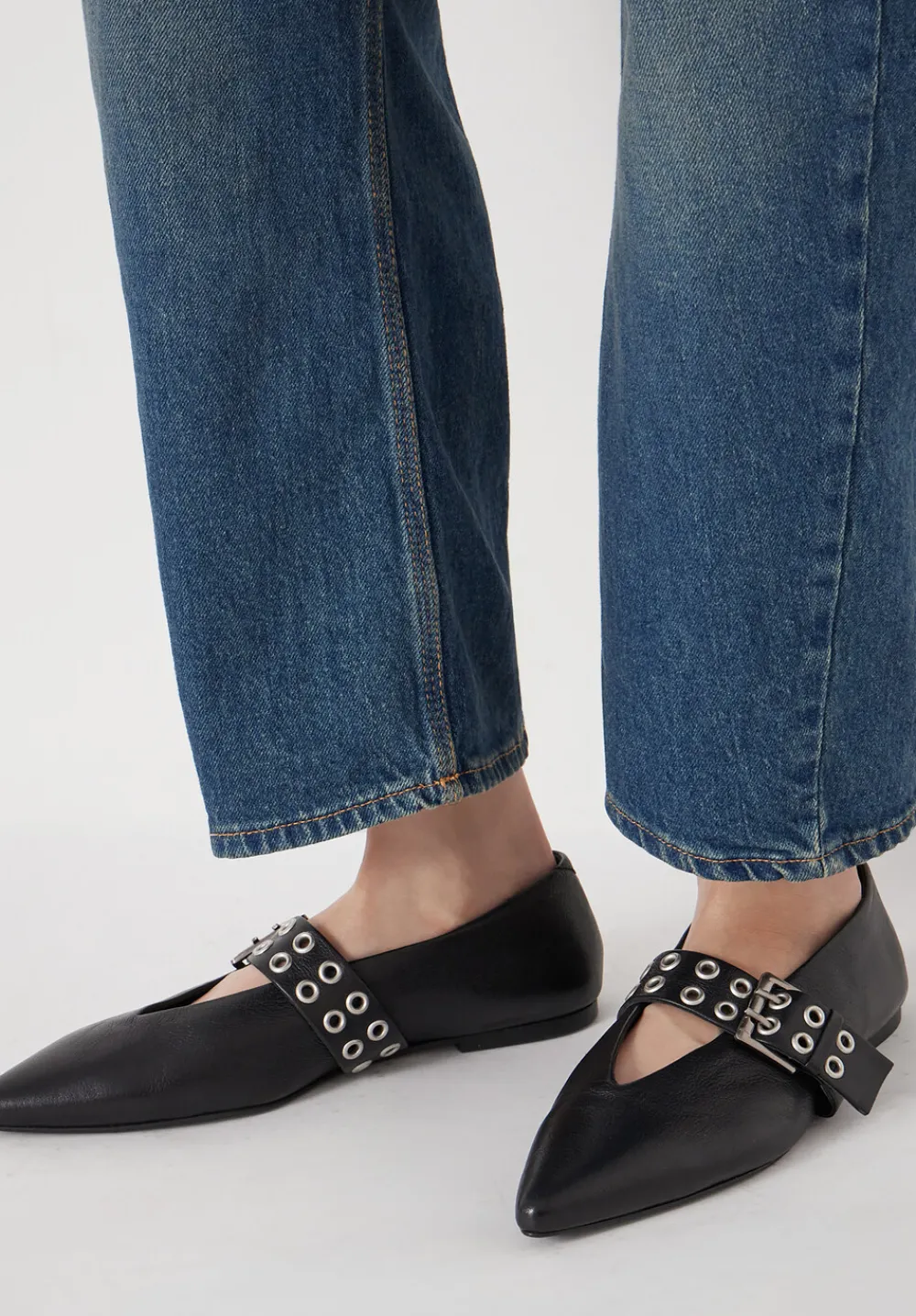 hush Flats|Buckled Leather Ballerina Flats Black