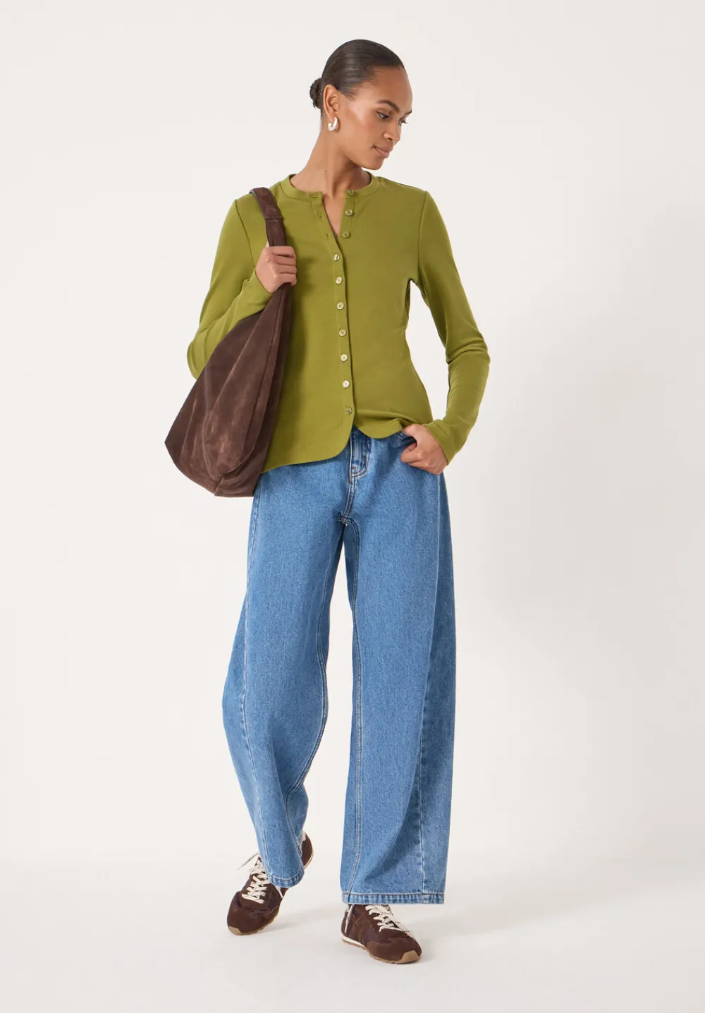 hush Tops & T-Shirts|Button Detail Jersey Cardigan Olive Green