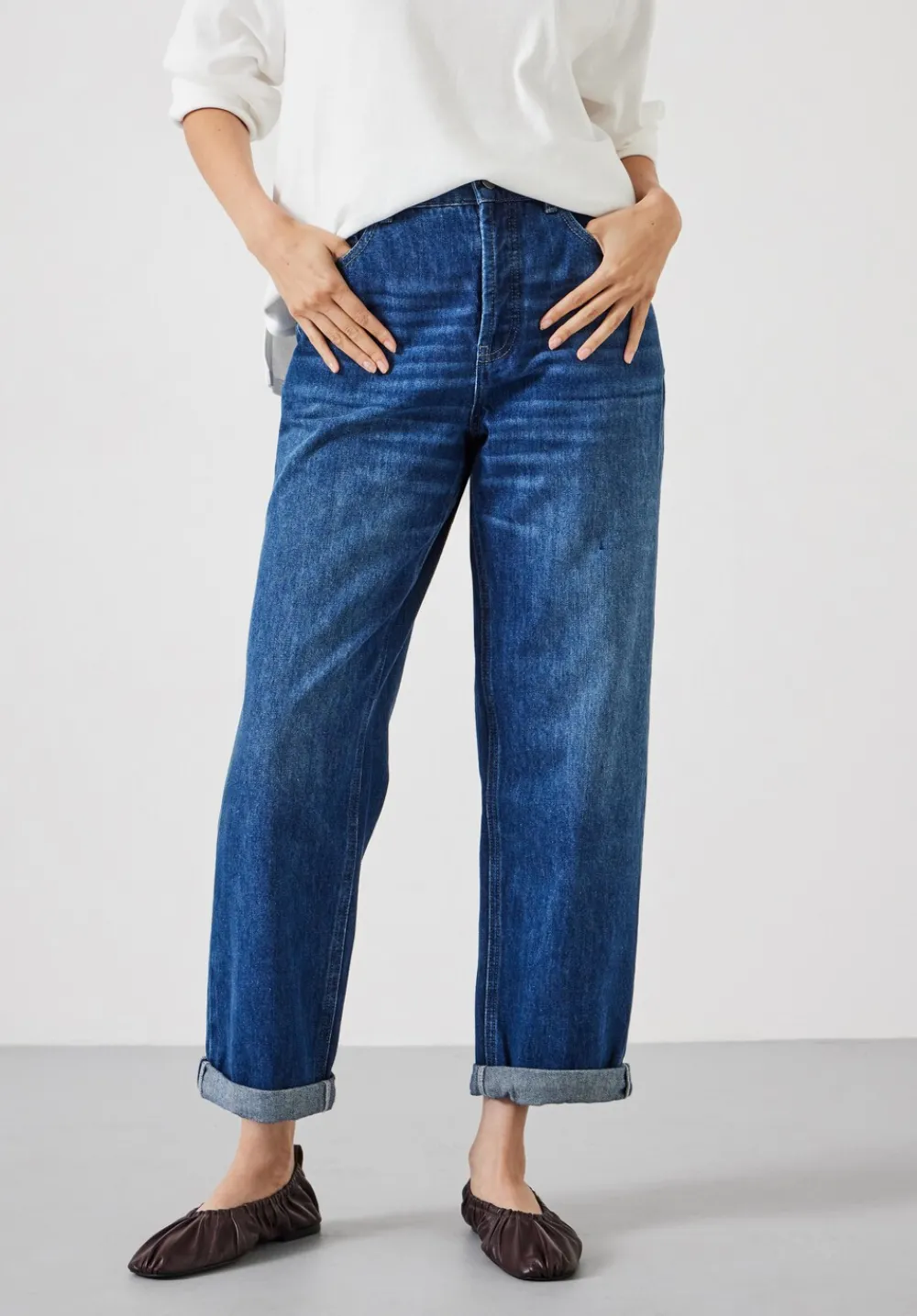 hush Jeans|Button Fly Boyfriend Jean Mid Blue Authentic