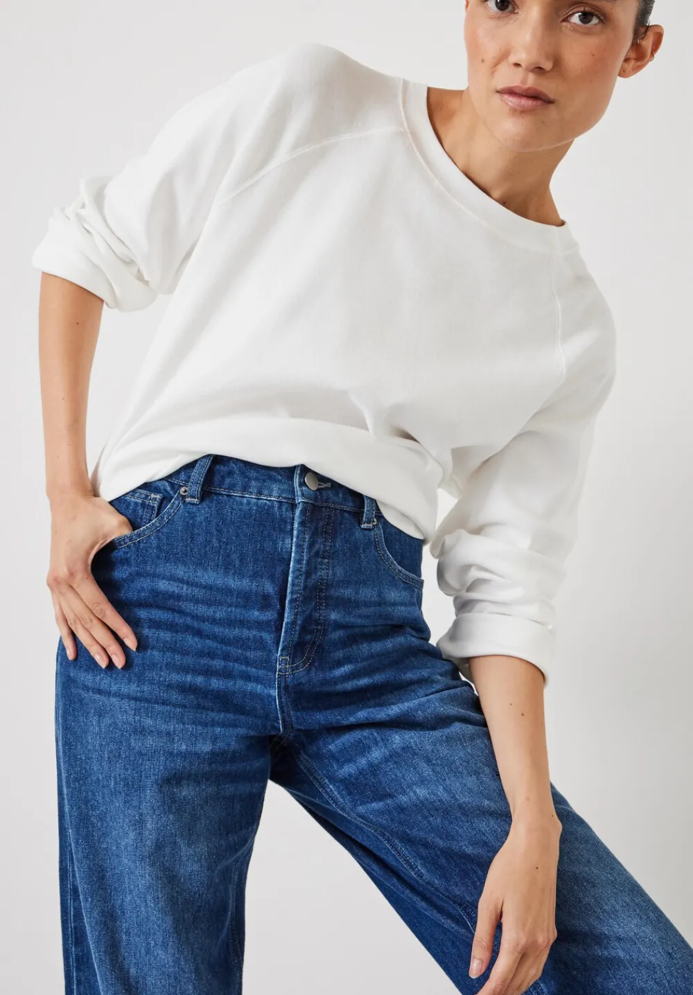 hush Jeans|Button Fly Boyfriend Jean Mid Blue Authentic