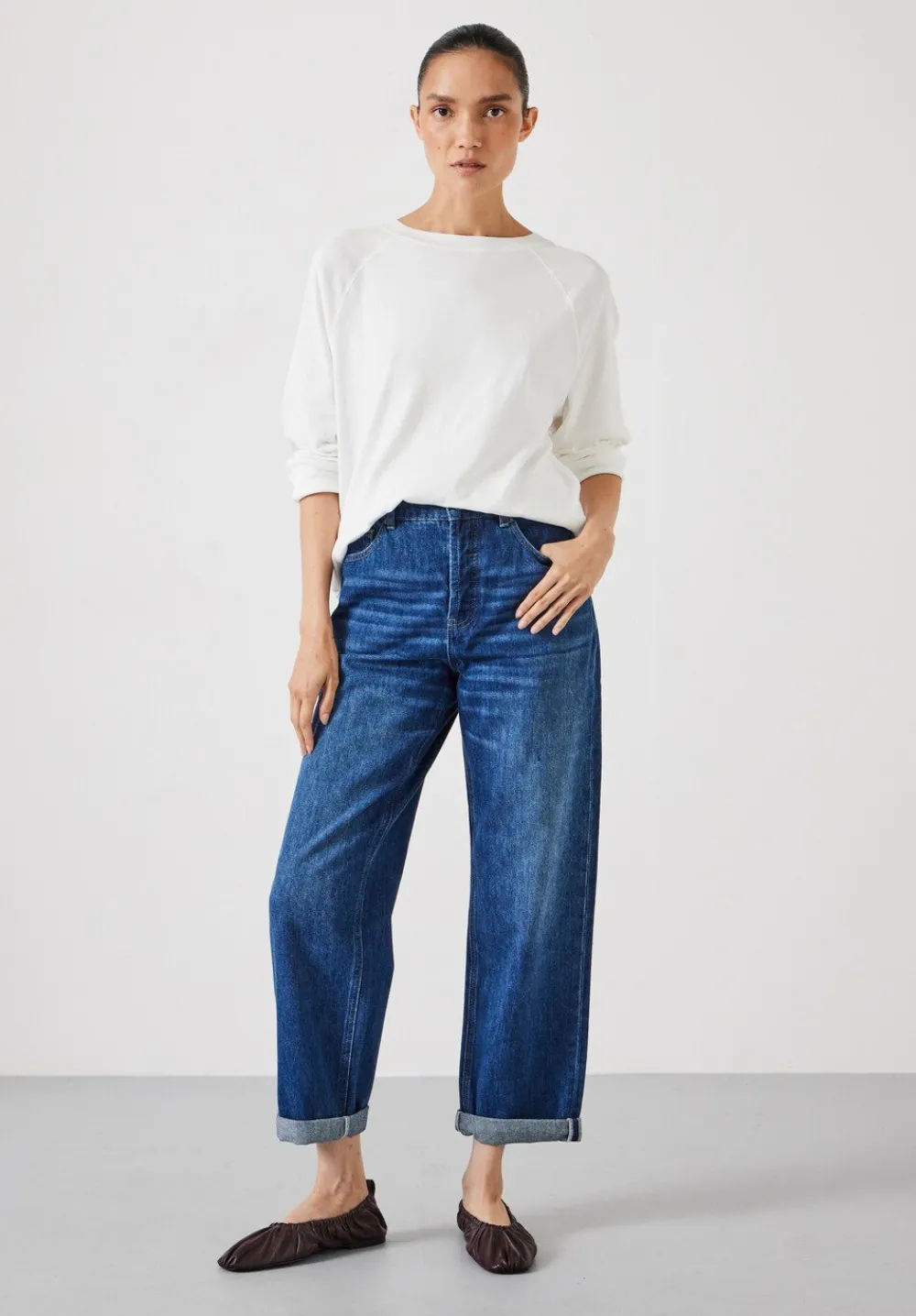 hush Jeans|Button Fly Boyfriend Jean Mid Blue Authentic