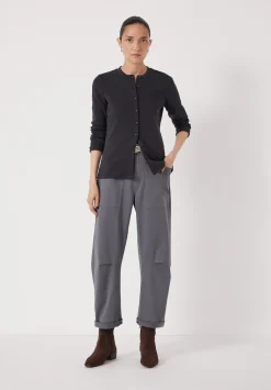 hush Tops & T-Shirts|Button Ribbed Long Sleeve Top Black
