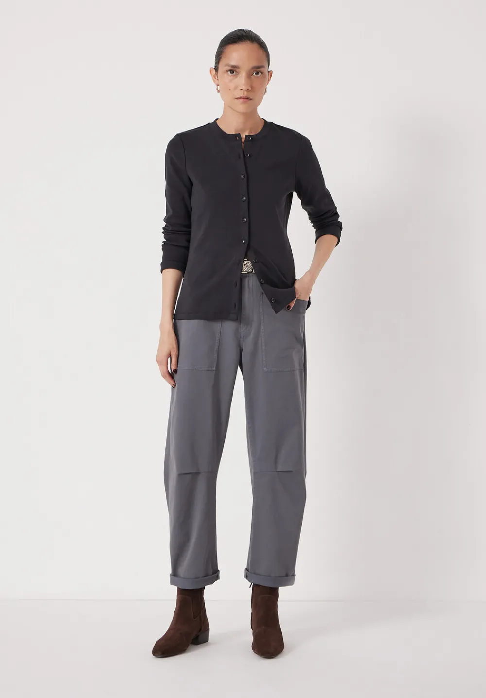 hush Tops & T-Shirts|Button Ribbed Long Sleeve Top Black