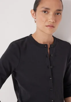 hush Tops & T-Shirts|Button Ribbed Long Sleeve Top Black