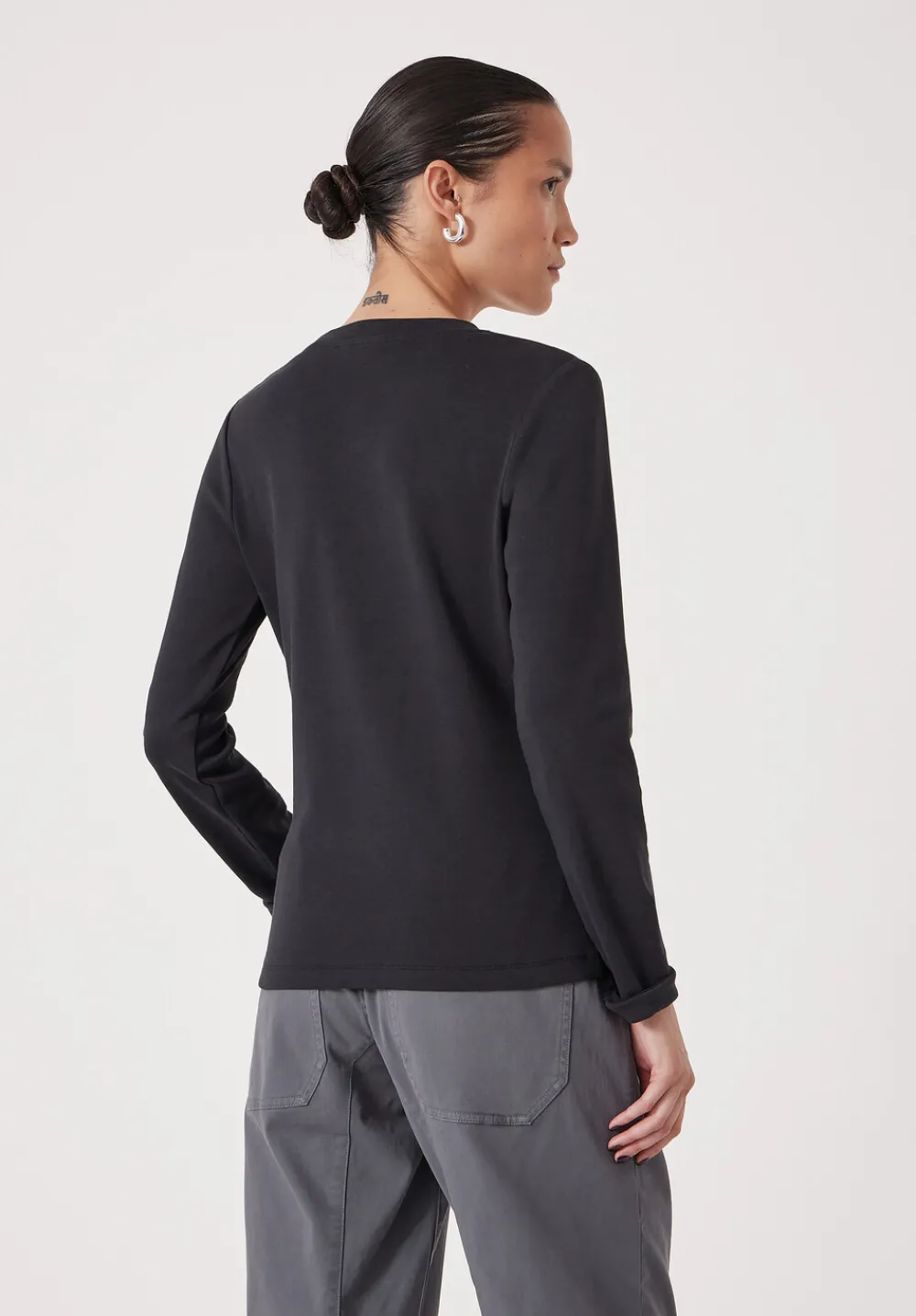 hush Tops & T-Shirts|Button Ribbed Long Sleeve Top Black