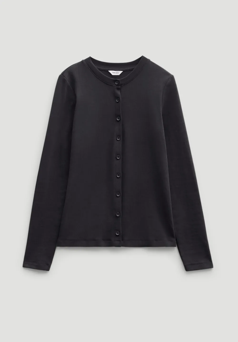 hush Tops & T-Shirts|Button Ribbed Long Sleeve Top Black