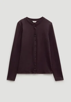 hush Tops & T-Shirts|Button Ribbed Long Sleeve Top Dark Plum