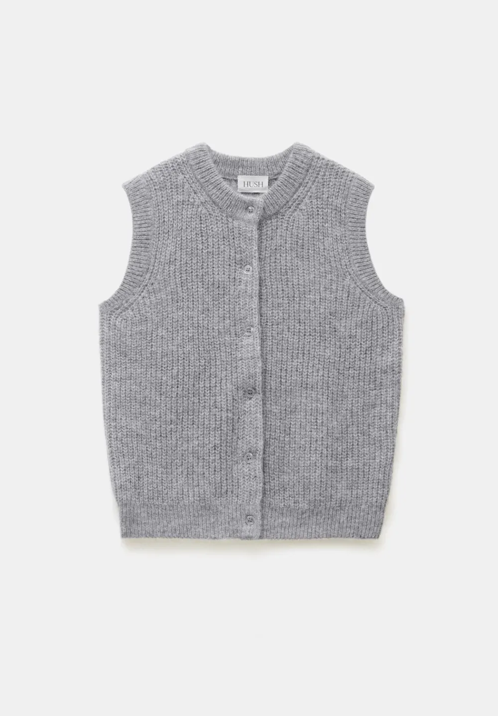 hush Tops & T-Shirts|Jumpers & Cardigans|Button Through Knitted Sleeveless Cardigan Light Grey Marl
