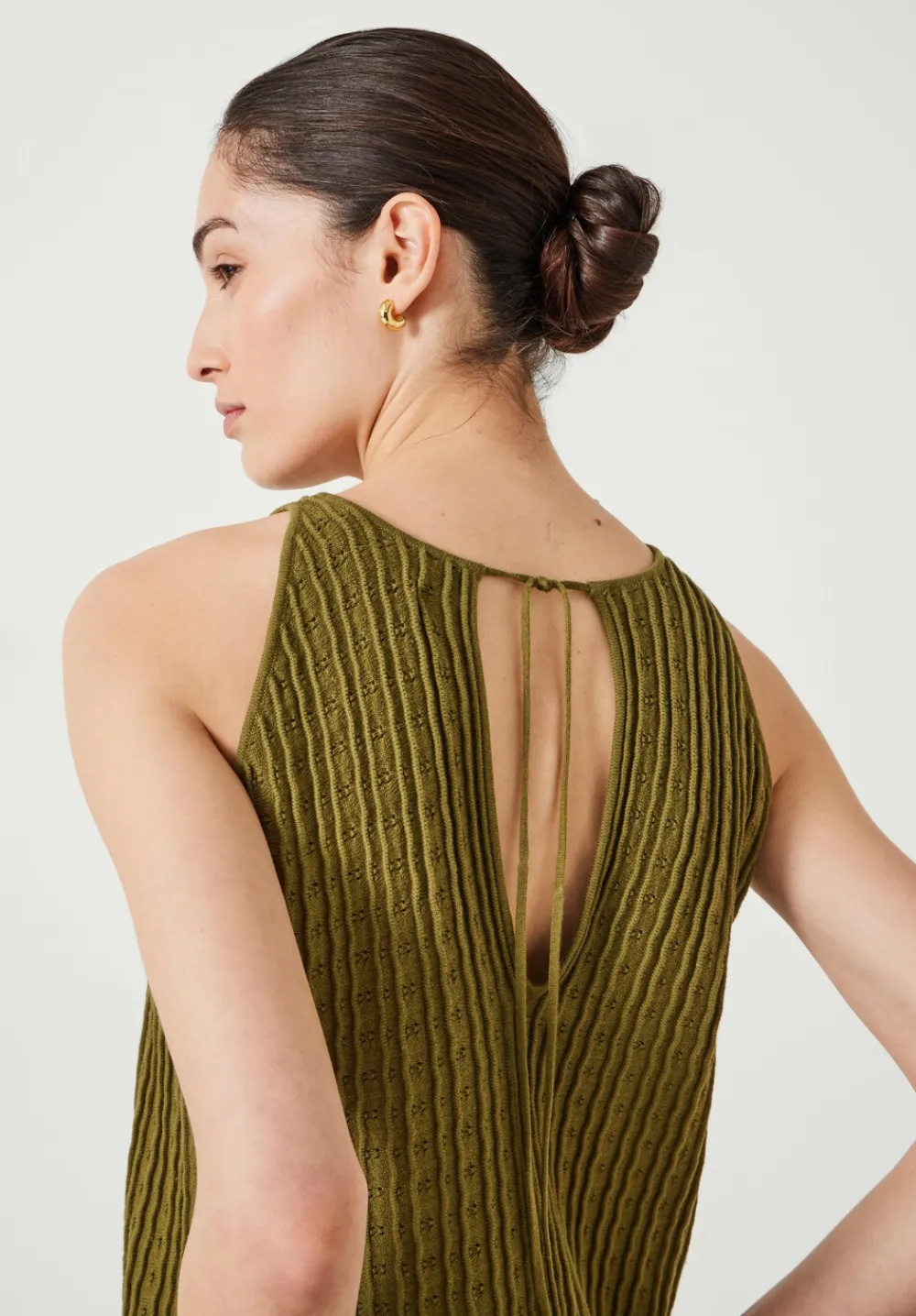 hush Tops & T-Shirts|Cadi Wave Stitched Knitted Vest Top Olive Green