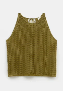hush Tops & T-Shirts|Cadi Wave Stitched Knitted Vest Top Olive Green