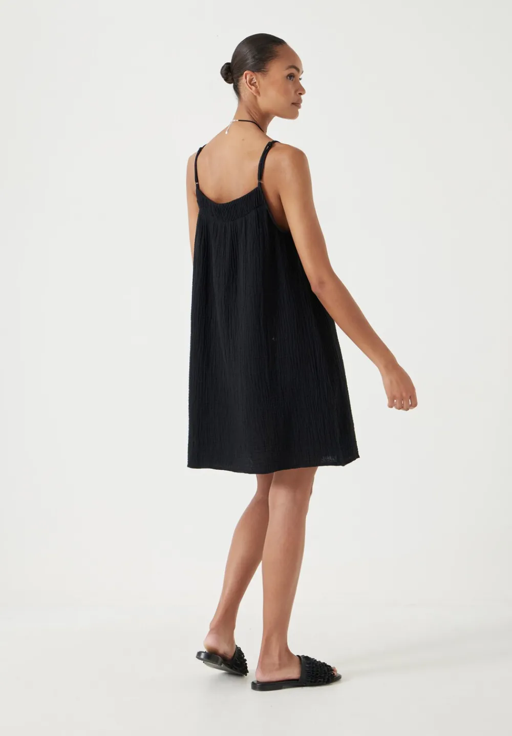 hush Dresses|Cali Cotton Gauze Mini Dress Black