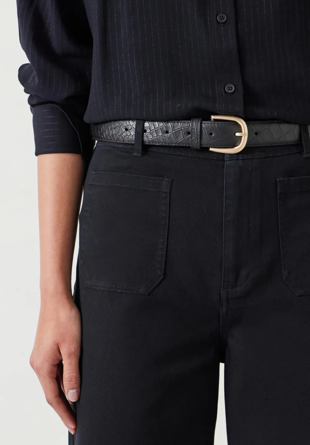 hush Belts|Callie Croc Emboss Leather Belt Black