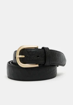 hush Belts|Callie Croc Emboss Leather Belt Black