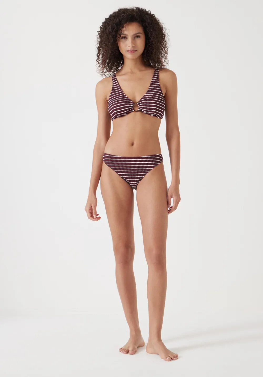 hush Swimwear & Beachwear|Cally Classic Stripe Crinkle Bikini Bottoms Oxblood/White Stripe