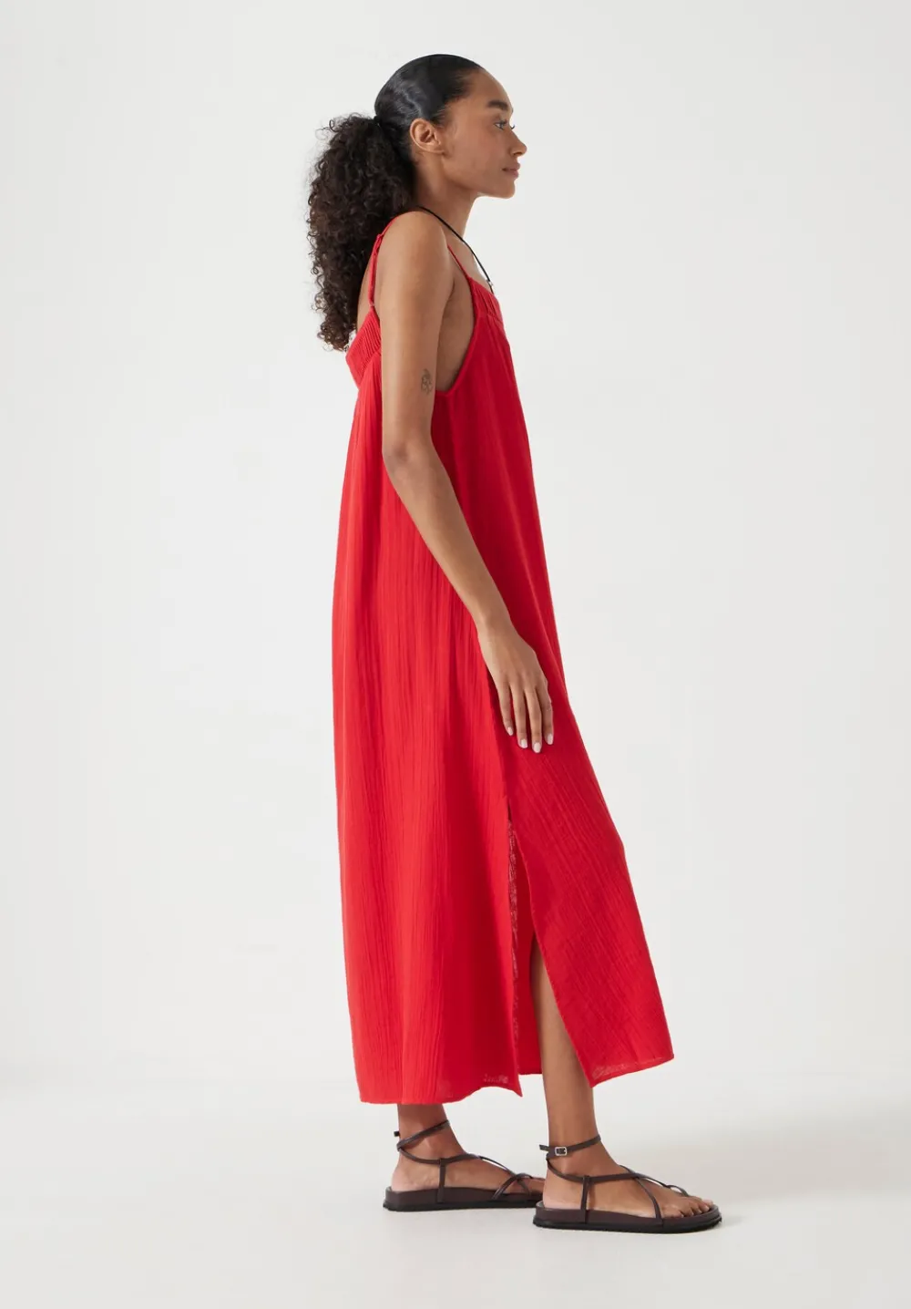 hush Dresses|Carmen Cotton Gauze Midi Dress Red