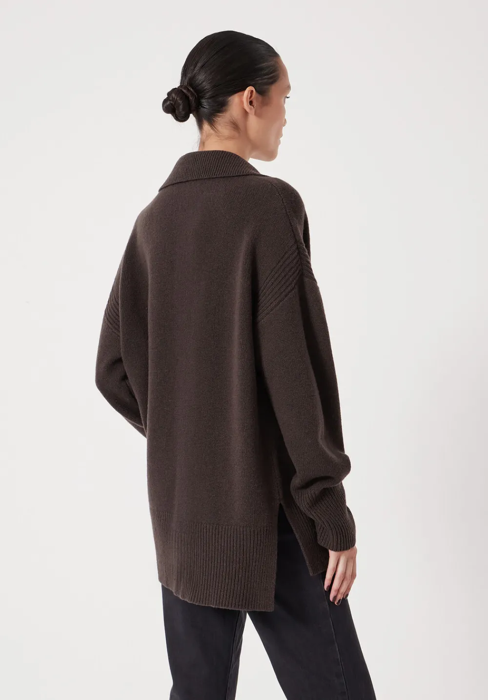 hush Jumpers & Cardigans|Carys Merino Collared Relaxed Jumper Dark Brown