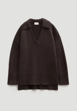 hush Jumpers & Cardigans|Carys Merino Collared Relaxed Jumper Dark Brown