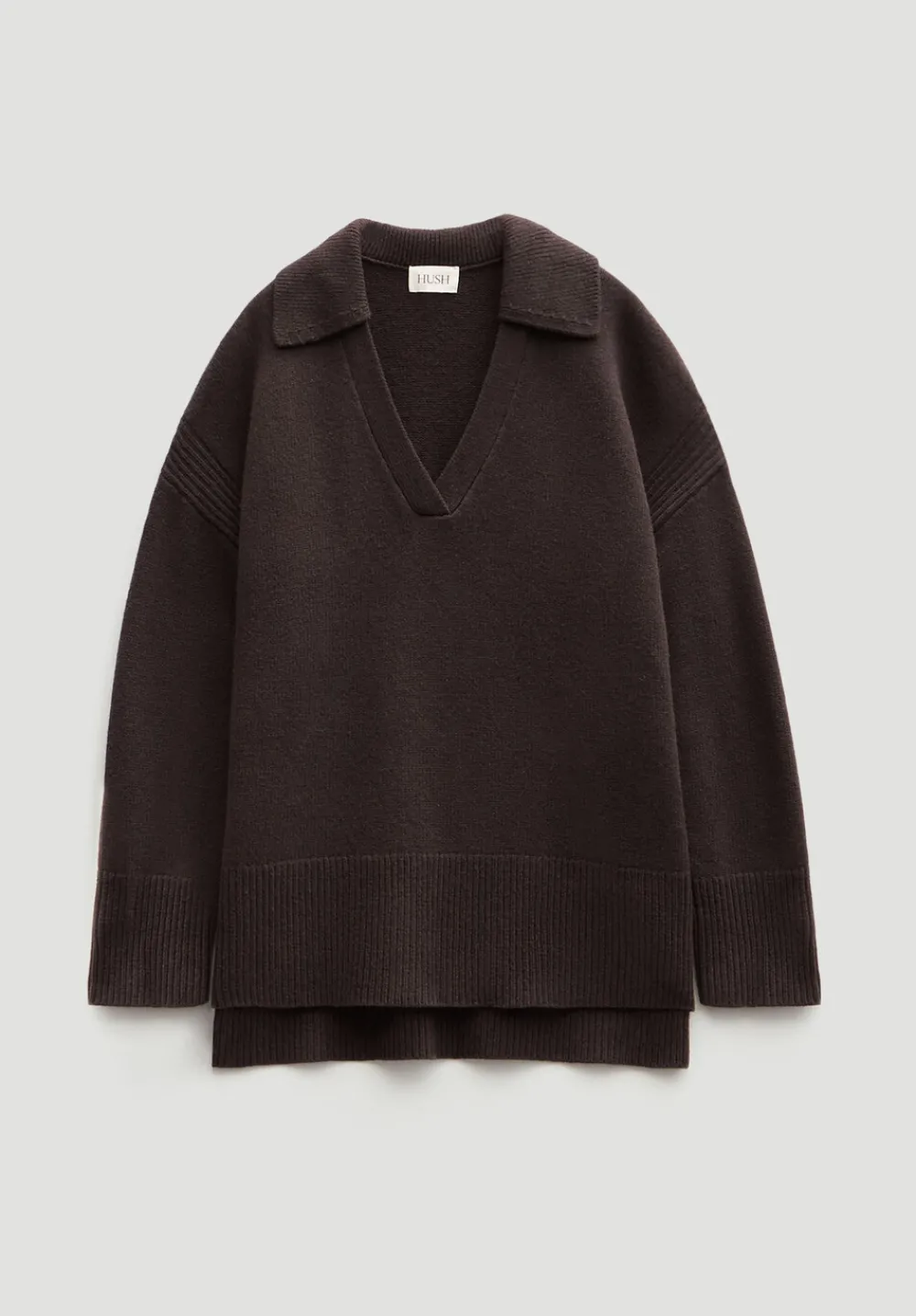 hush Jumpers & Cardigans|Carys Merino Collared Relaxed Jumper Dark Brown