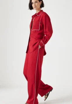 hush Trousers|Carys Piping Detail Wide Leg Trousers Red