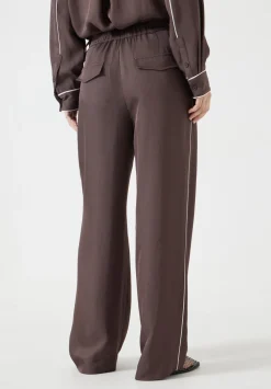 hush Trousers|Carys Piping Detail Wide Leg Trousers Coffee Brown