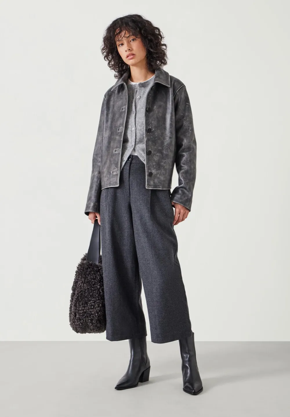 hush Trousers|Carys Tailored Cropped Trousers Charcoal Marl