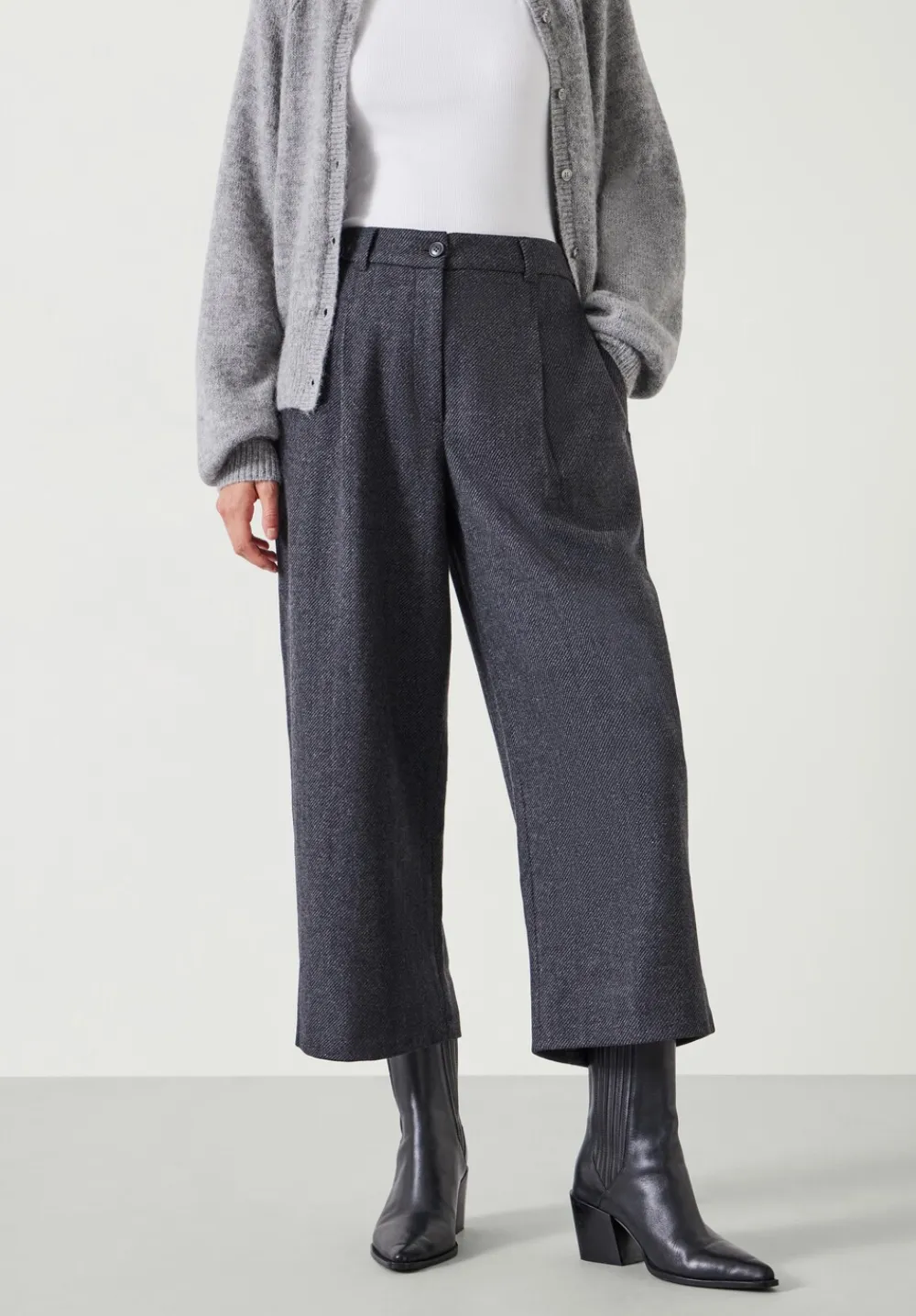 hush Trousers|Carys Tailored Cropped Trousers Charcoal Marl