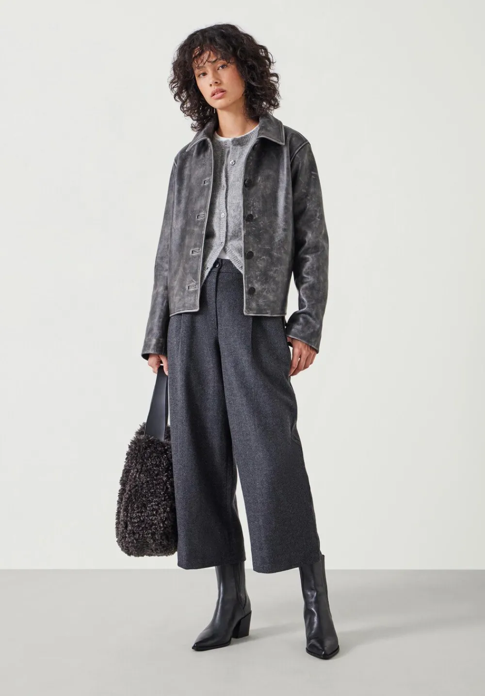 hush Trousers|Carys Tailored Cropped Trousers Charcoal Marl
