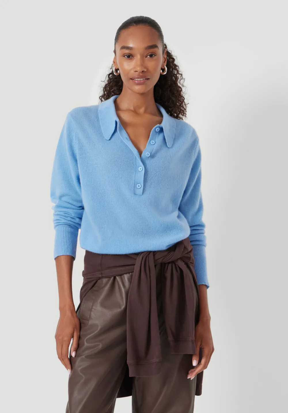 hush Jumpers & Cardigans|Cashmere Long Sleeve Polo Jumper Pale Blue